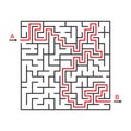 Maze game. Labyrinth square. Solving of puzzle. Line rebus for kids with entry and exit. Simple Maze isolated on white background