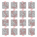 Maze Game Logo Set. Labyrinth with Entry and Exit.