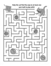 Maze game with playful cat and yarn balls: Help the cat find the way to at least one yarn ball to play with! Royalty Free Stock Photo