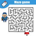 Maze game: postman and post box. Kids activity sheet, printable children Royalty Free Stock Photo