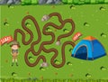 Maze game template in camping theme for kids
