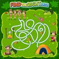 Maze game template in camping theme for kids