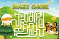 Maze game template in insect theme for kids