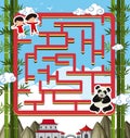 Maze game template with panda and kids Royalty Free Stock Photo