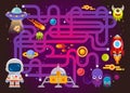 Maze games find the path for astronaut with space , Vector illustrationand spaceship theme collection