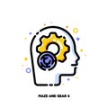 Maze and gear icon for concept of overcoming business challenges with artificial intelligence AI. Flat filled outline style. Pixel Royalty Free Stock Photo