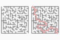 Maze, geometric labyrinth with entry and exit. Vector.