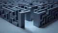 Maze graphics, labyrinth in perspective. Problem solve concept. AI generative content