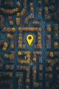Maze Guidance, Aerial view of a maze with a yellow location pin, representing direction and navigation through a complex layout