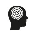 Maze in Human Head, Logical Thinking Silhouette Icon. Mental Circle Labyrinth Glyph Pictogram. Psychology Solid Sign Royalty Free Stock Photo