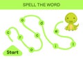 Maze for kids. Spelling word game template. Learn to read word crocodile, printable worksheet. Activity page for study English.