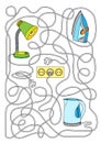 Maze for kids, untangle the electrical wire to find out which appliance is on