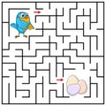 Maze or Labyrinth for Children with cartoon Bird. Find right way to the Eggs. Answer under the layer. Square puzzle Game.