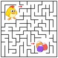 Maze or Labyrinth for Children with cartoon Chicken. Find right way to the Eggs. Answer under the layer. Square puzzle Game.