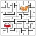 Maze or Labyrinth for Children with cartoon Dog. Find right way to the Bone. Answer under the layer. Square puzzle Game. Labyrinth