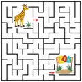 Maze or Labyrinth for Children with cartoon Giraffe. Find right way to the Zoo. Answer under the layer. Square puzzle Game.