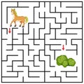 Maze or Labyrinth for Children with cartoon Horse. Find right way to Cabbage. Answer under the layer. Square puzzle Game.