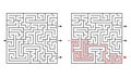 Maze labyrinth educational logic game for kids with several exits and solution. Challenging puzzle for montessori school