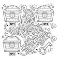 Maze or Labyrinth Game for Preschool Children. Puzzle. Tangled Road. Coloring Page Outline Of Cartoon key and closed treasure