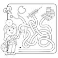 Maze or Labyrinth Game for Preschool Children. Puzzle. Tangled Road. Matching Game. Coloring Page Outline Of Cartoon Doctor with