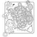 Maze or Labyrinth Game for Preschool Children. Puzzle. Tangled Road. Matching Game. Coloring Page Outline Of Cartoon Monkey with