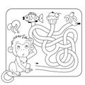 Maze or Labyrinth Game for Preschool Children. Puzzle. Tangled Road. Matching Game. Coloring Page Outline Of Cartoon Monkey with