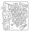 Maze or Labyrinth Game for Preschool Children. Puzzle. Tangled Road. Matching Game. Coloring Page Outline Of Cartoon Worker with