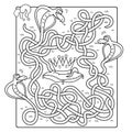 Maze or Labyrinth Game for Preschool Children. Puzzle. Tangled Road. Whose crown? Coloring Page Outline Of Cartoon Snakes with