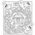 Maze or Labyrinth Game for Preschool Children. Puzzle. Tangled Road. Whose key to the treasure? Coloring Page Outline Of Cartoon