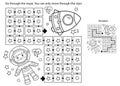 Maze or Labyrinth Game. Puzzle. Coloring Page Outline Of cartoon astronaut with rocket in space. Little spaceman or cosmonaut.