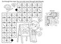 Maze or Labyrinth Game. Puzzle. Coloring Page Outline Of cartoon boy with brush and paints. Little artist with easel. Coloring