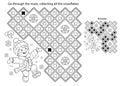 Maze or Labyrinth Game. Puzzle. Coloring Page Outline Of cartoon boy jumping for joy. First snow. Winter. Coloring book for kids