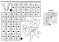 Maze or Labyrinth Game. Puzzle. Coloring Page Outline Of cartoon Boy playing cowboy with toy horse. Housework and cleaning,