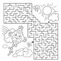 Maze or Labyrinth Game. Puzzle. Coloring Page Outline Of cartoon cheerful fly kite high in the sky. Coloring book for kids Royalty Free Stock Photo