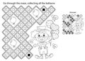 Maze or Labyrinth Game. Puzzle. Coloring Page Outline Of cartoon circus clown with colorful balloons. Coloring book for kids Royalty Free Stock Photo