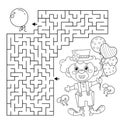 Maze or Labyrinth Game. Puzzle. Coloring Page Outline Of cartoon circus clown with colorful balloons. Coloring book for kids Royalty Free Stock Photo