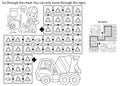 Maze or Labyrinth Game. Puzzle. Coloring Page Outline Of cartoon concrete mixer. Construction vehicles. Coloring book for kids