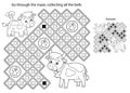 Maze or Labyrinth Game. Puzzle. Coloring Page Outline Of cartoon cow with little calf. Farm animals with their cubs. Coloring book