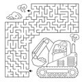 Maze or Labyrinth Game. Puzzle. Coloring Page Outline Of cartoon crawler excavator. Construction vehicles. Profession. Coloring Royalty Free Stock Photo