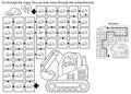 Maze or Labyrinth Game. Puzzle. Coloring Page Outline Of cartoon crawler excavator. Construction vehicles. Profession. Coloring Royalty Free Stock Photo