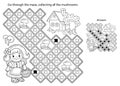 Maze or Labyrinth Game. Puzzle. Coloring Page Outline Of cartoon cute girl with basket walking home along the path. Little red Royalty Free Stock Photo