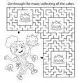 Maze or Labyrinth Game. Puzzle. Coloring Page Outline Of cartoon fun boy chef with cake. Little cook or scullion. Profession.