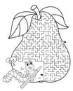 Maze or Labyrinth Game. Puzzle. Coloring Page Outline Of cartoon fun caterpillar with pear. Collect all apples. Coloring book for