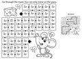 Maze or Labyrinth Game. Puzzle. Coloring Page Outline Of cartoon fun mouse with cheese. Coloring book for kids Royalty Free Stock Photo