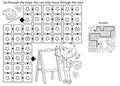 Maze or Labyrinth Game. Puzzle. Coloring Page Outline Of cartoon girl with brush and paints. Little artist with easel. Coloring Royalty Free Stock Photo