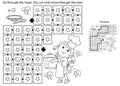 Maze or Labyrinth Game. Puzzle. Coloring Page Outline Of cartoon girl chef with large pot. Little cook or scullion. Profession.