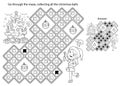 Maze or Labyrinth Game. Puzzle. Coloring Page Outline Of cartoon girl decorating the Christmas tree. Christmas. New year. Coloring