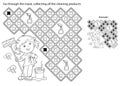 Maze or Labyrinth Game. Puzzle. Coloring Page Outline Of cartoon girl with mop and bucket. Housework and cleaning, Coloring book Royalty Free Stock Photo