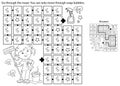 Maze or Labyrinth Game. Puzzle. Coloring Page Outline Of cartoon girl with mop and bucket. Housework and cleaning, Coloring book Royalty Free Stock Photo