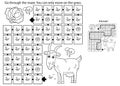 Maze or Labyrinth Game. Puzzle. Coloring Page Outline Of cartoon goat with cabbage. Farm animals. Coloring book for kids